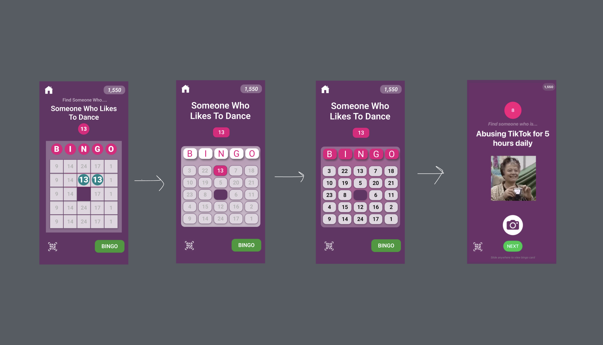 Figma prototype of intro week bingo app